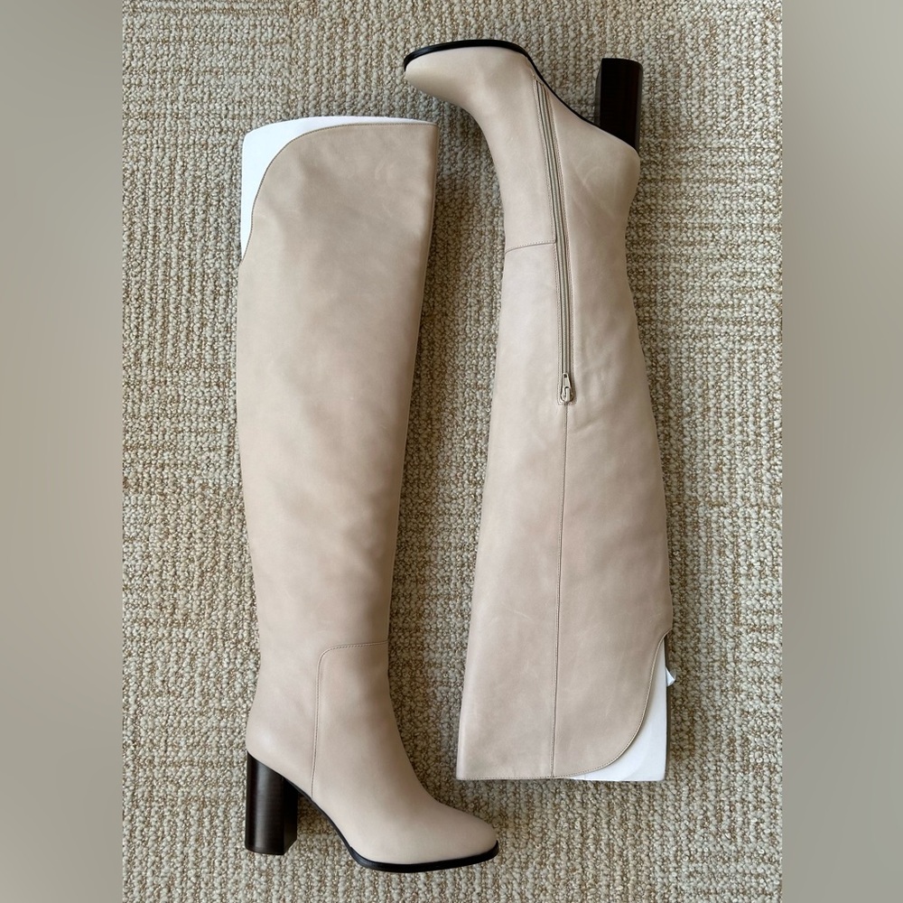 NIB Free People Jeffrey Campbell Ollie Over-the-Knee Boots in Light Grey Leather